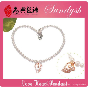 Handmade Diamond LOVE Heart Pendant Bridal Pearl Jewellery